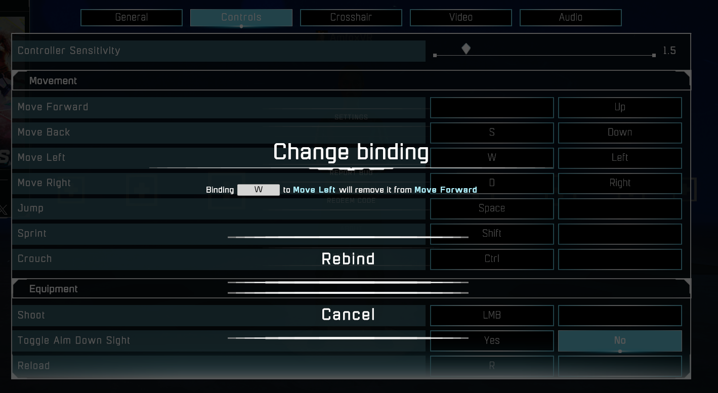 Settings input rebind